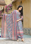 Teal Blossom Cotton Floral Suit