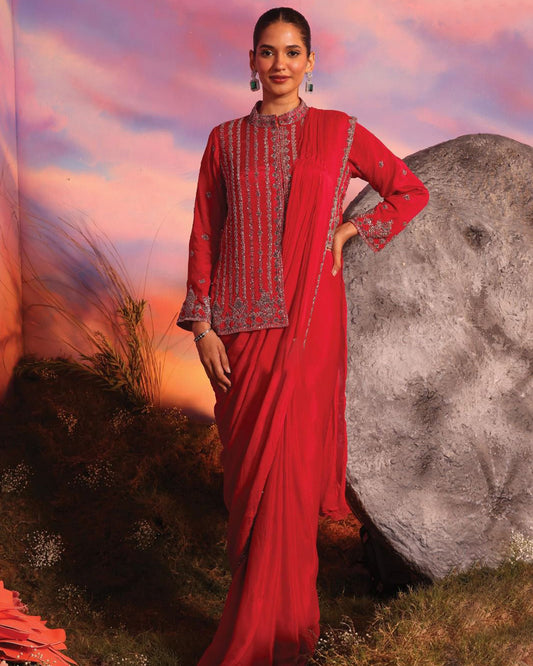 Scarlet Elegance Draped Saree