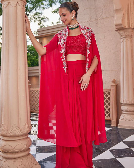 Scarlet Majesty Indo-Western Dress