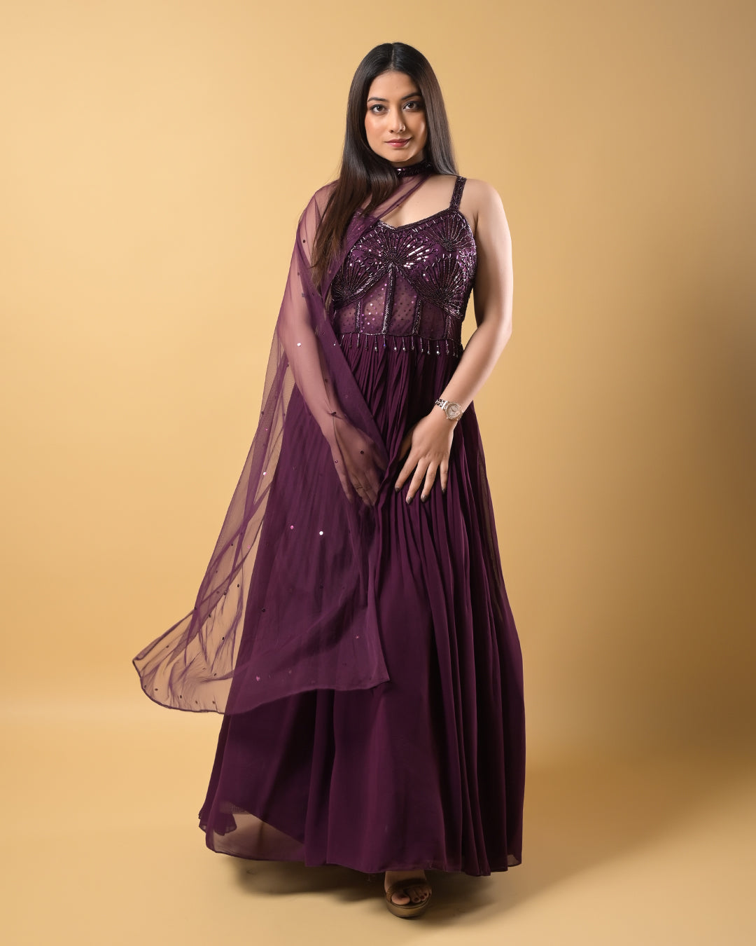 Wine Bloom Gown