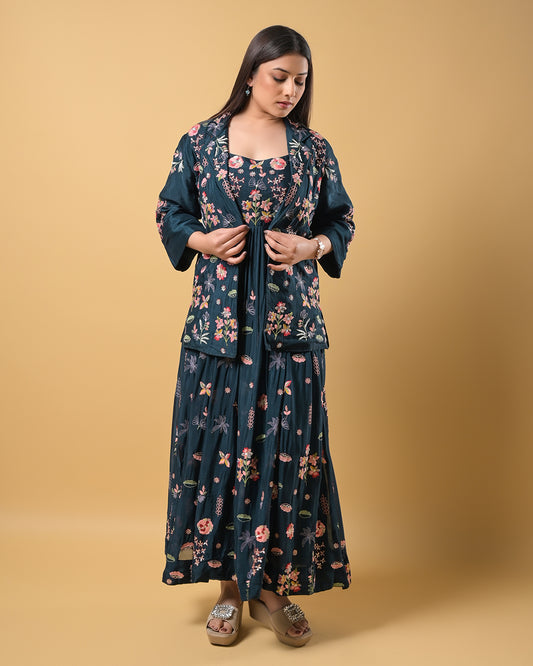 Midnight Blossom Indo-Western Gown