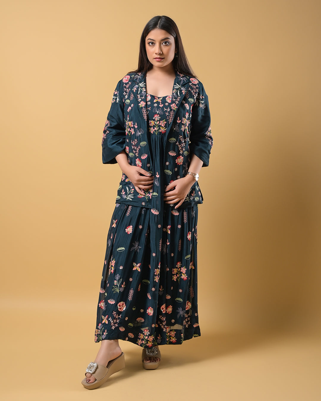 Midnight Blossom Indo-Western Gown