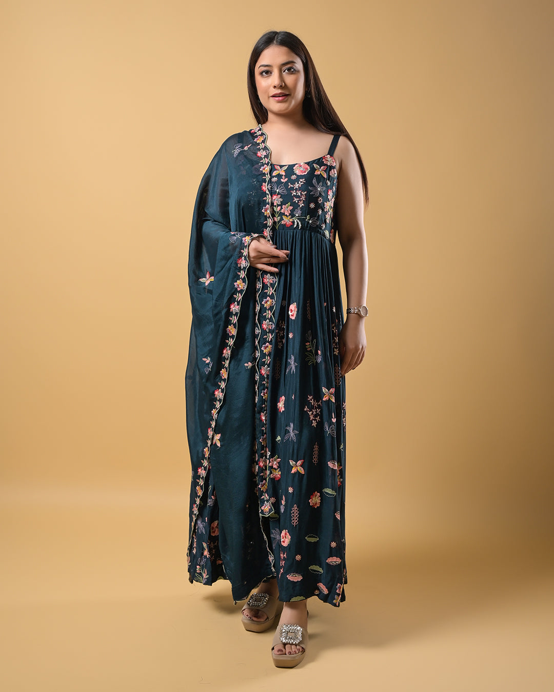 Midnight Blossom Indo-Western Gown
