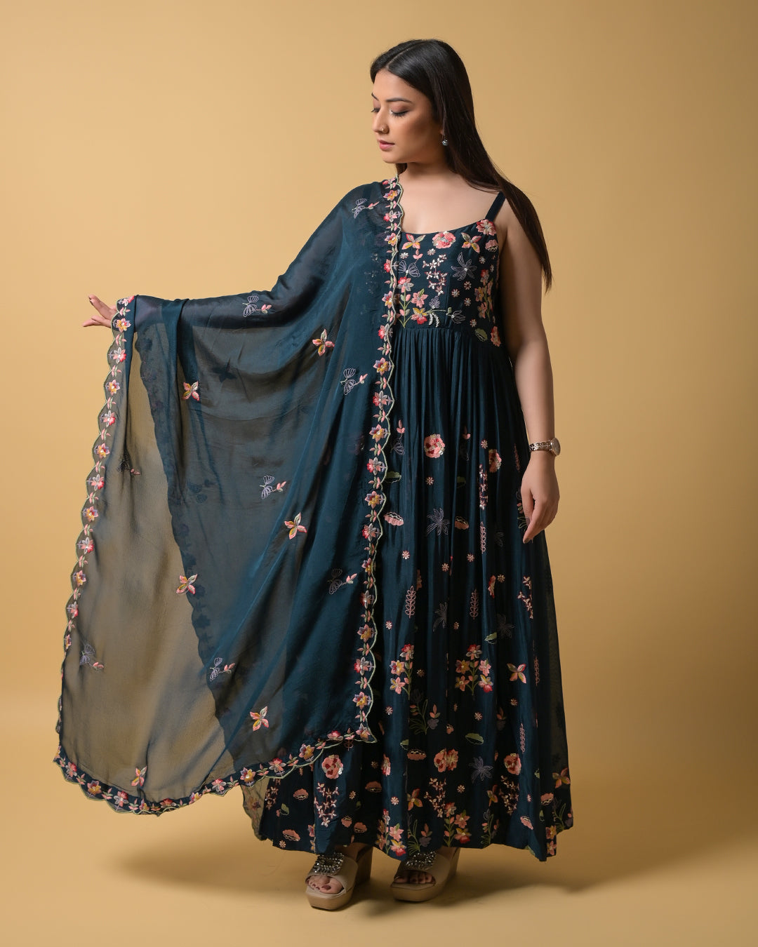 Midnight Blossom Indo-Western Gown