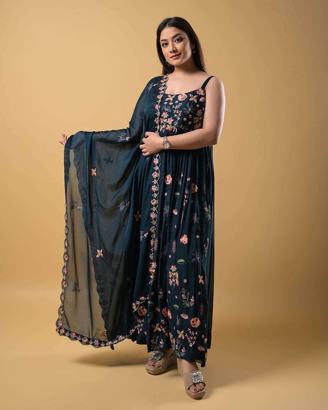 Midnight Blossom Indo-Western Gown