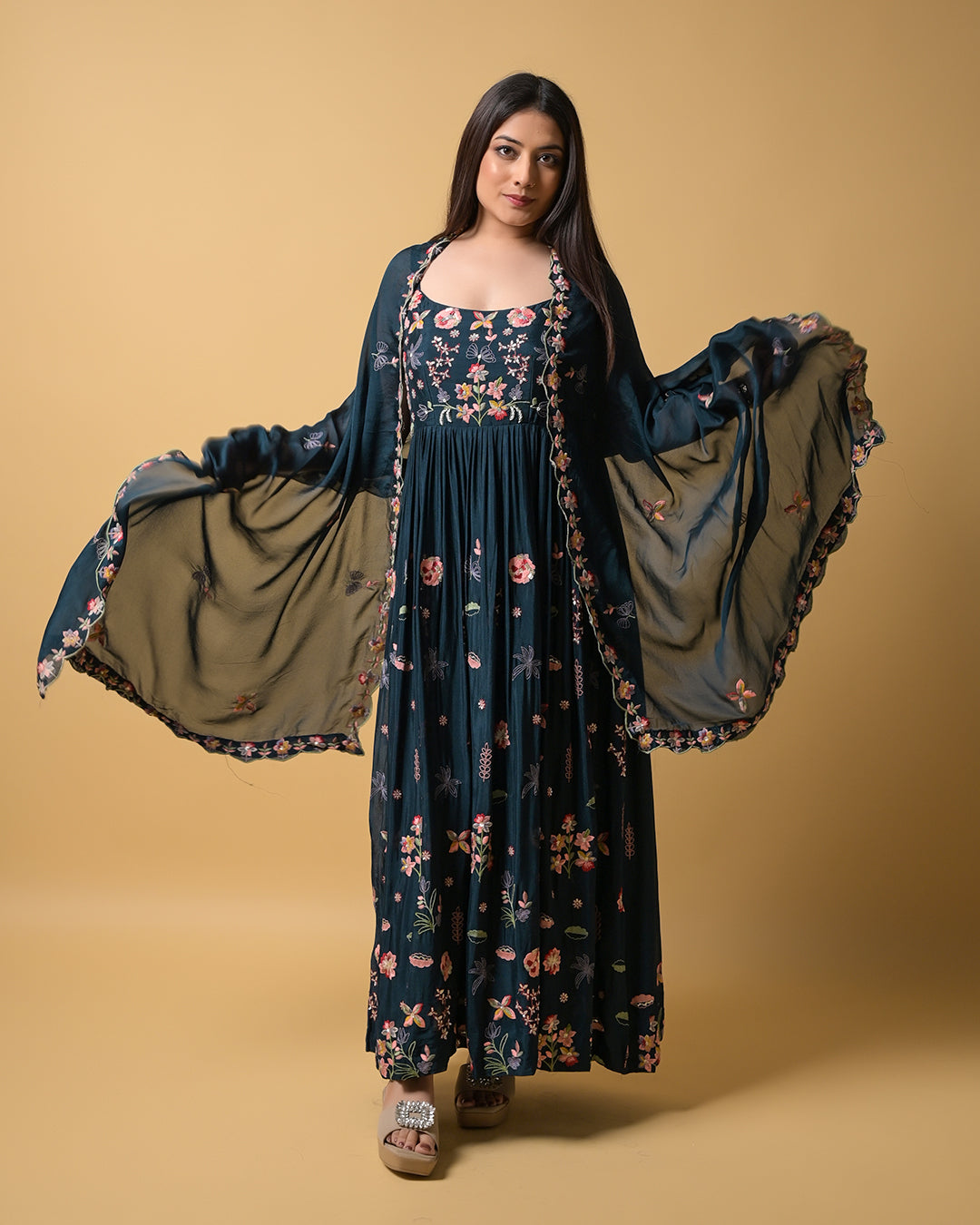 Midnight Blossom Indo-Western Gown