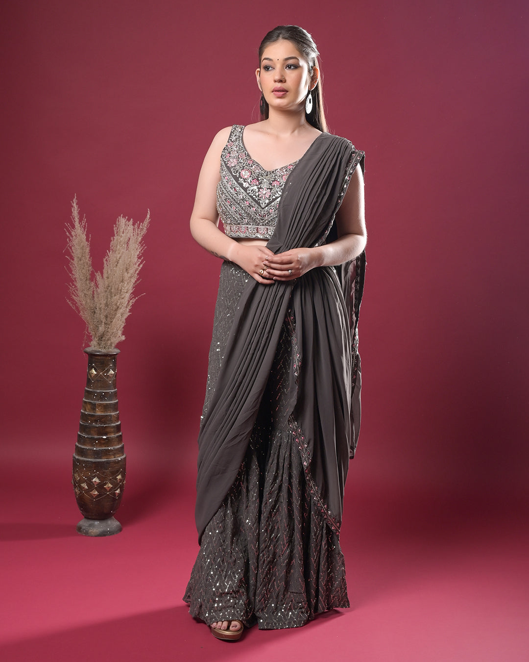 Graphite Glam Drape Dress