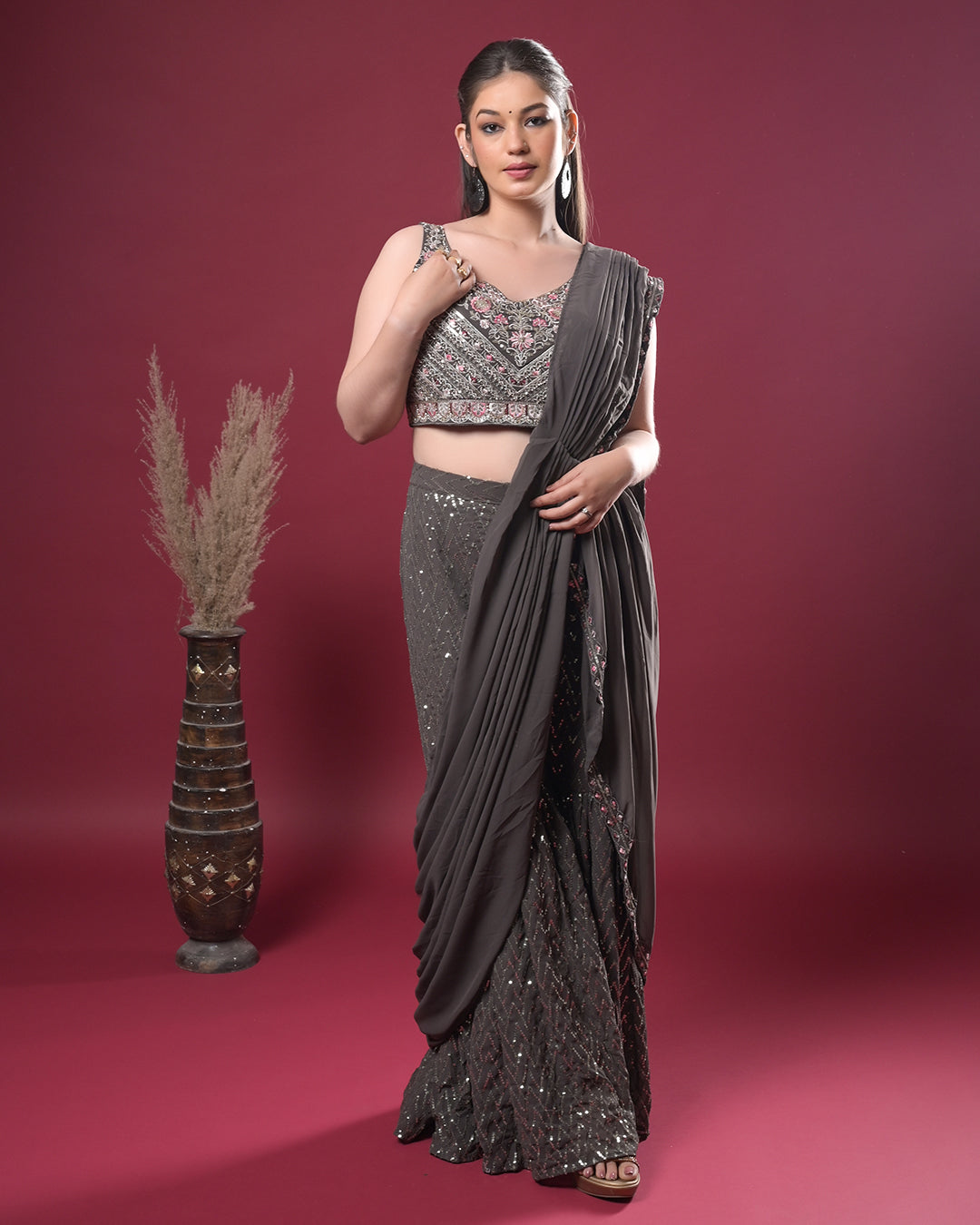 Graphite Glam Drape Dress