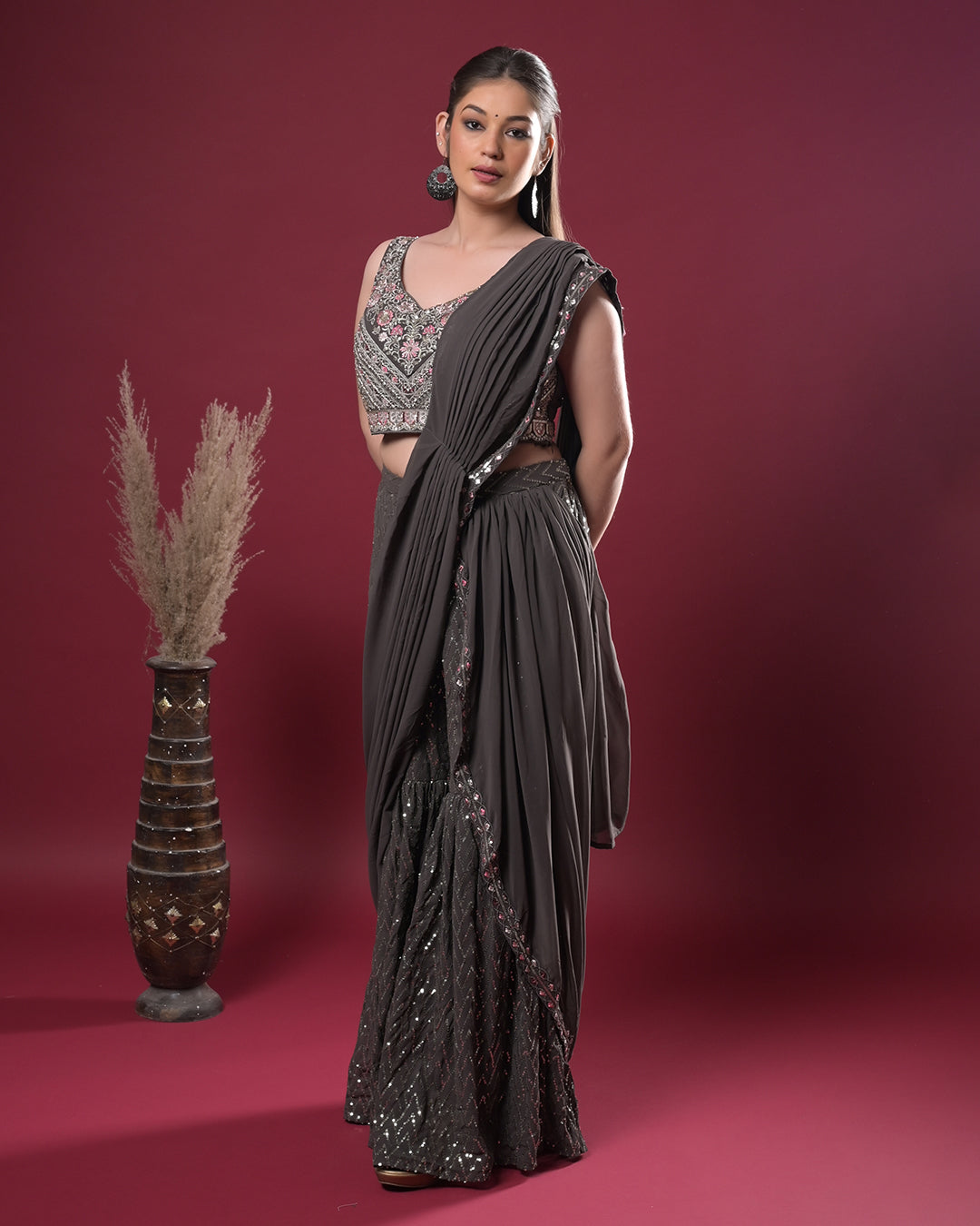 Graphite Glam Drape Dress