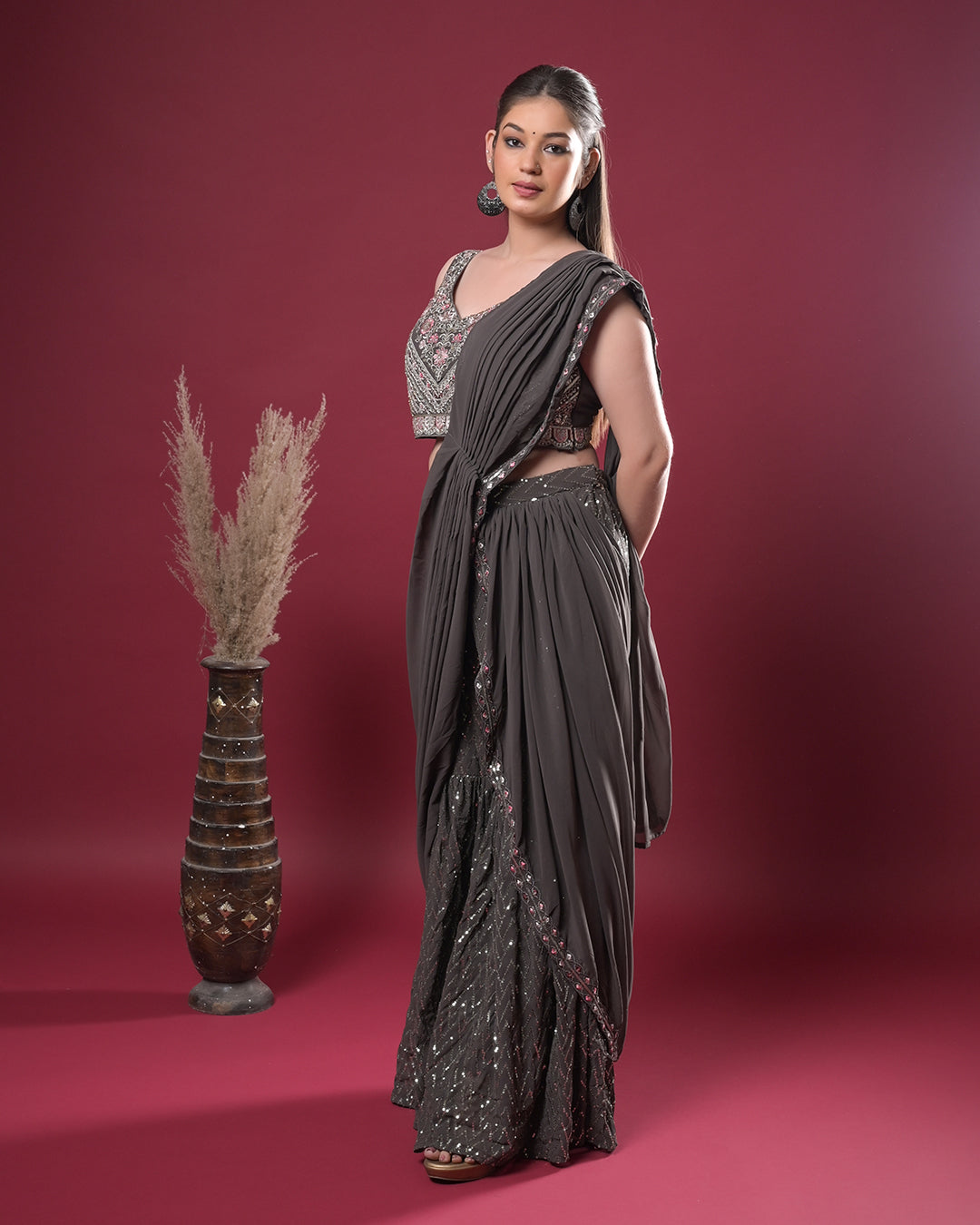 Graphite Glam Drape Dress
