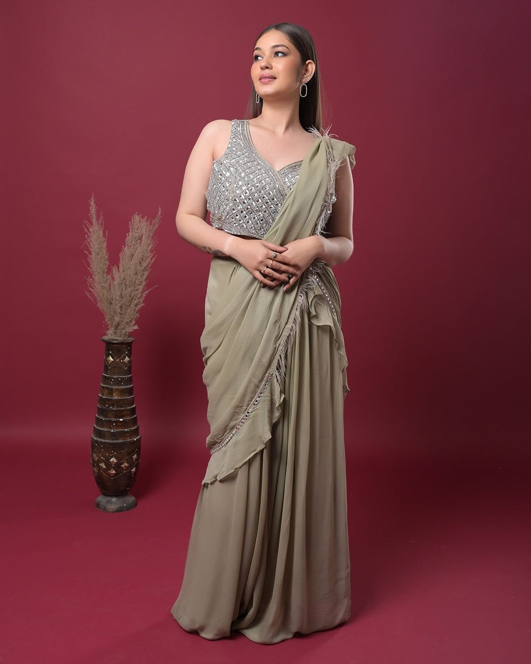 Olive Dusk Draped Saree