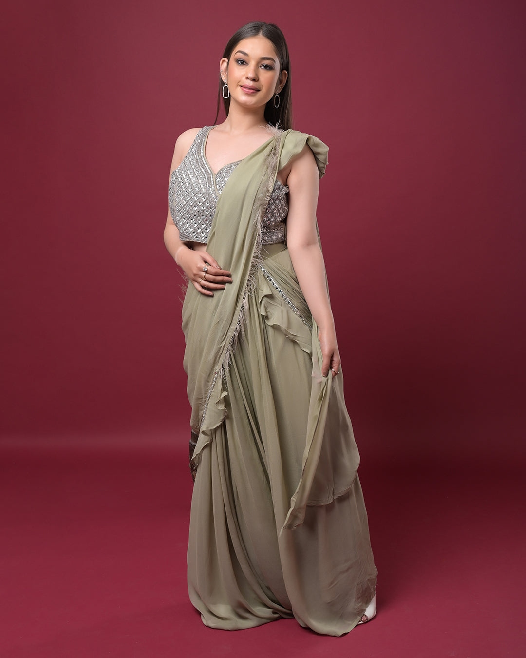Olive Dusk Draped Saree