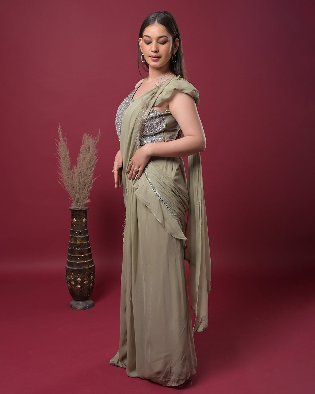 Olive Dusk Draped Saree