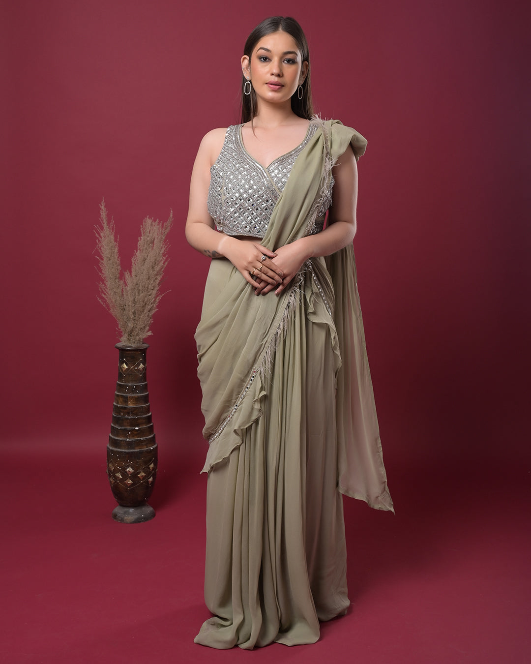 Olive Dusk Draped Saree