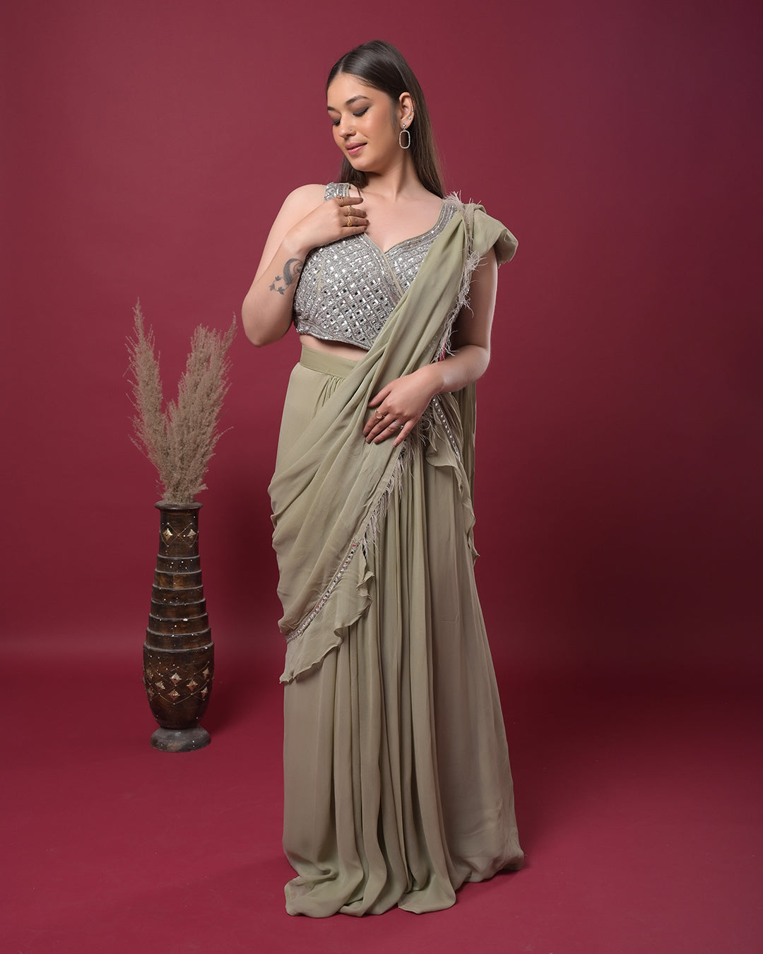 Olive Dusk Draped Saree
