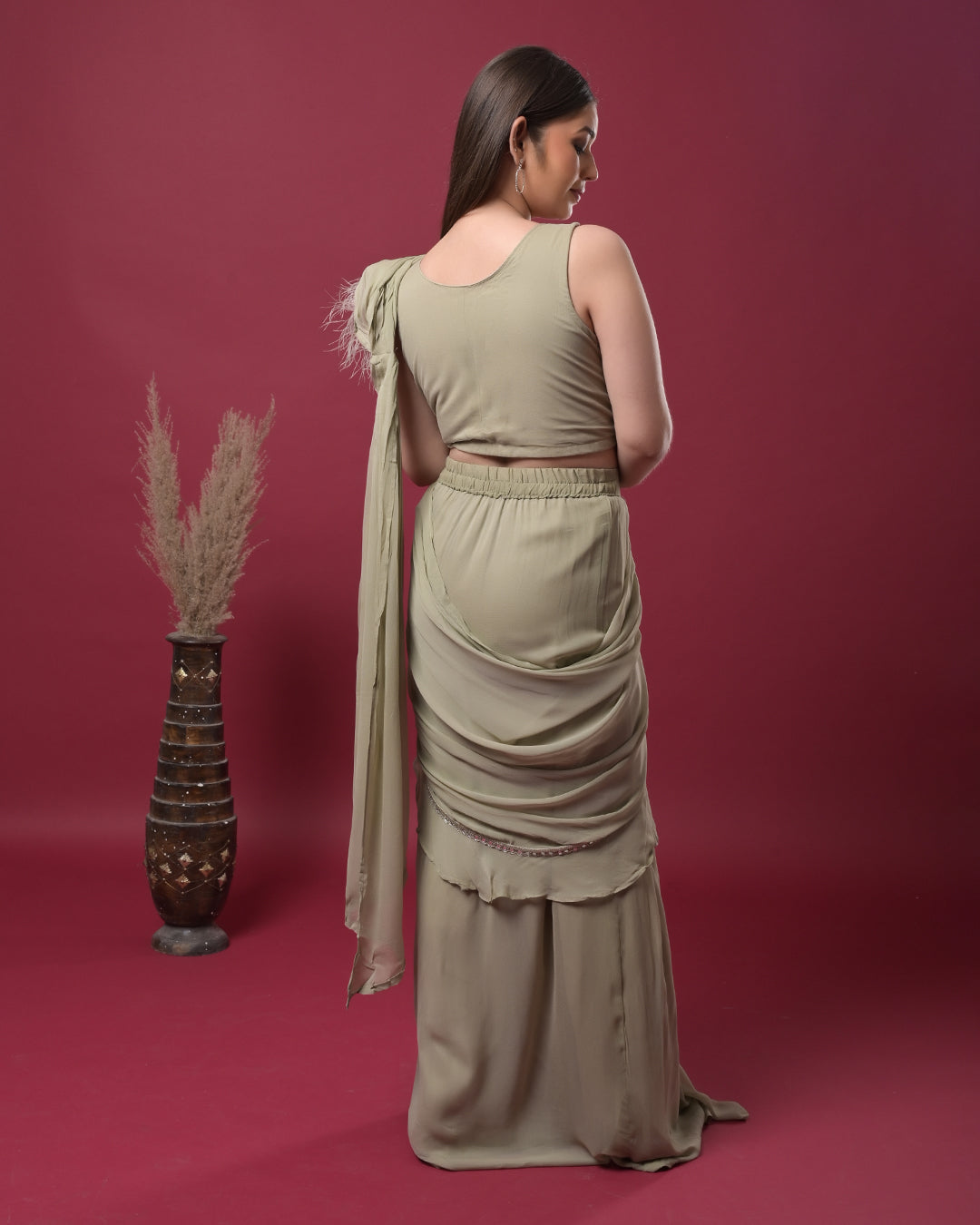 Olive Dusk Draped Saree