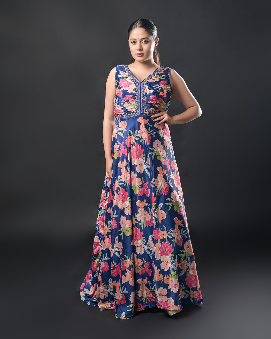 Midnight Bloom Floral Gown