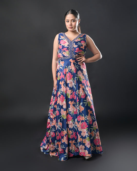 Midnight Bloom Floral Gown