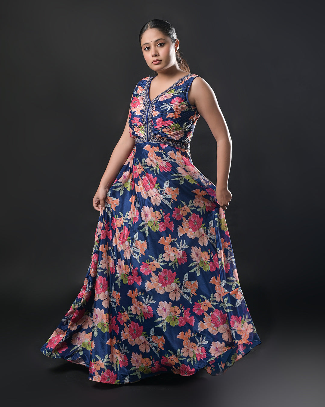 Midnight Bloom Floral Gown
