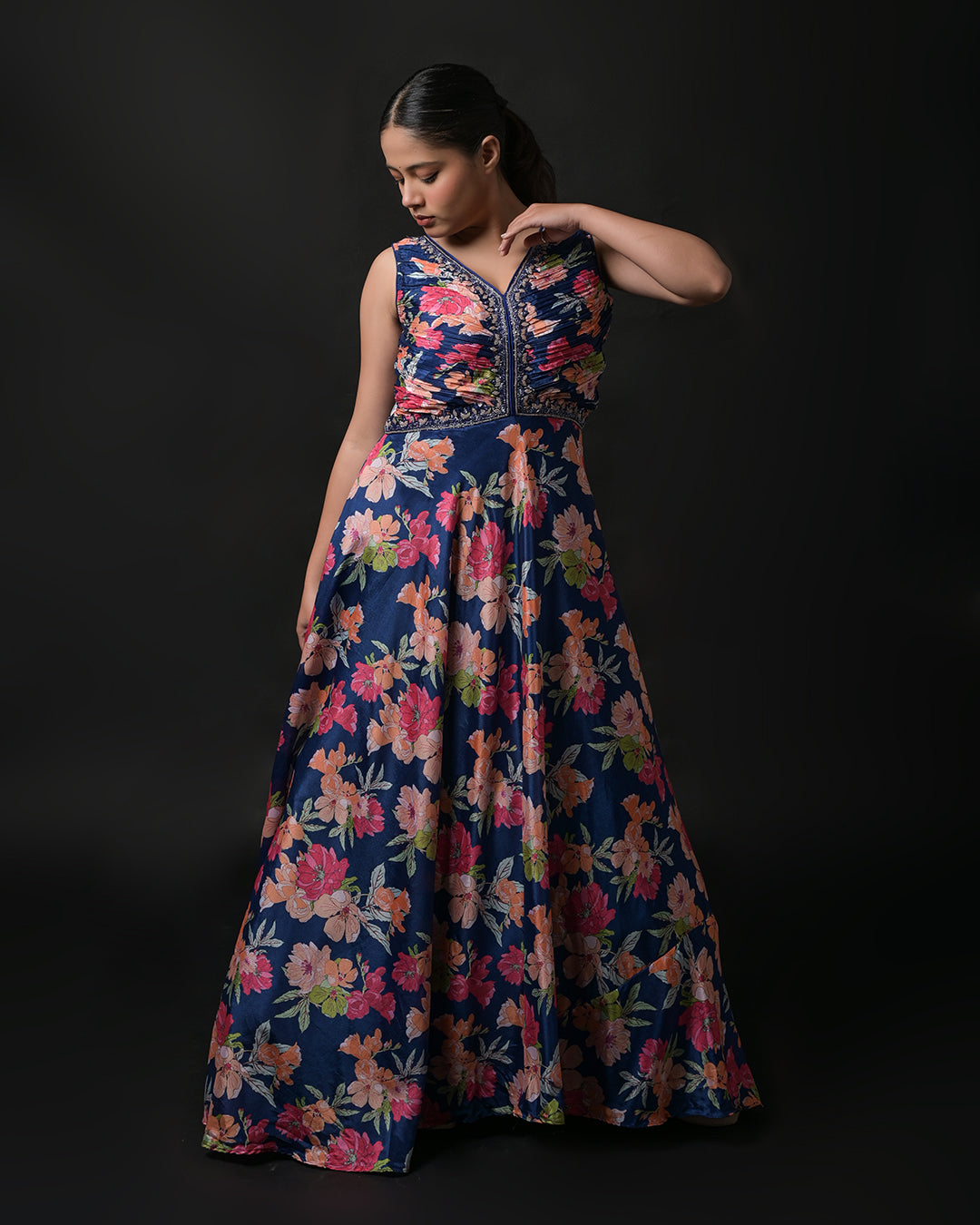 Midnight Bloom Floral Gown