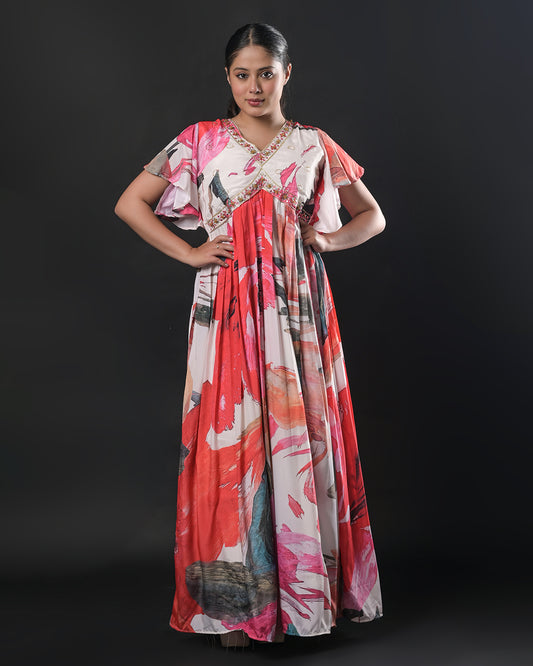 Crimson Brushstroke Gown