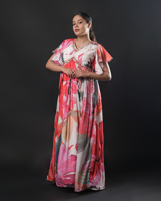 Crimson Brushstroke Gown