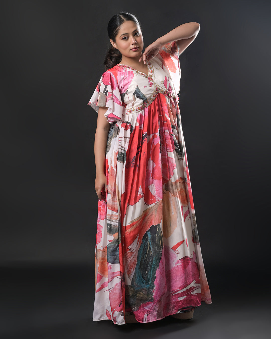 Crimson Brushstroke Gown