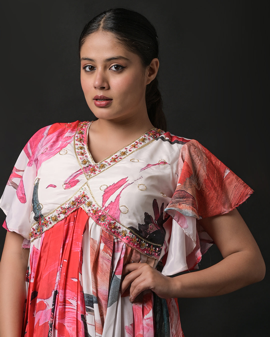 Crimson Brushstroke Gown