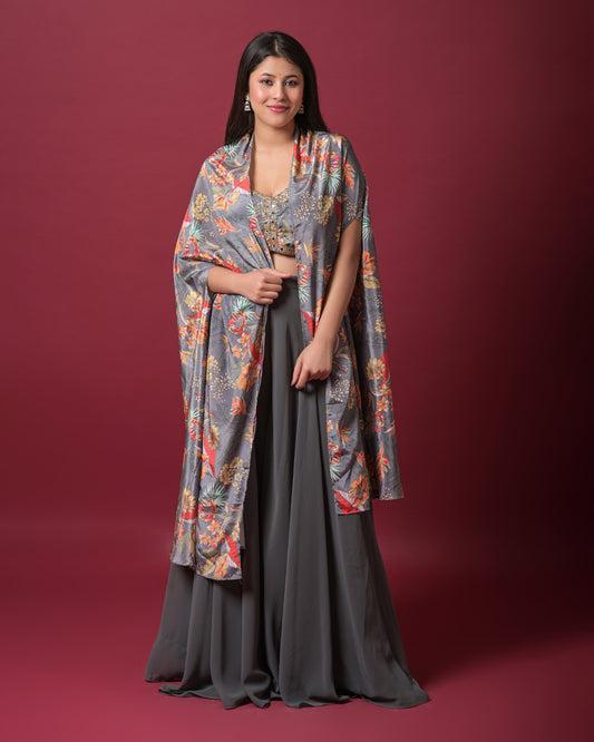 Slate Blossom Indo-Western Dress