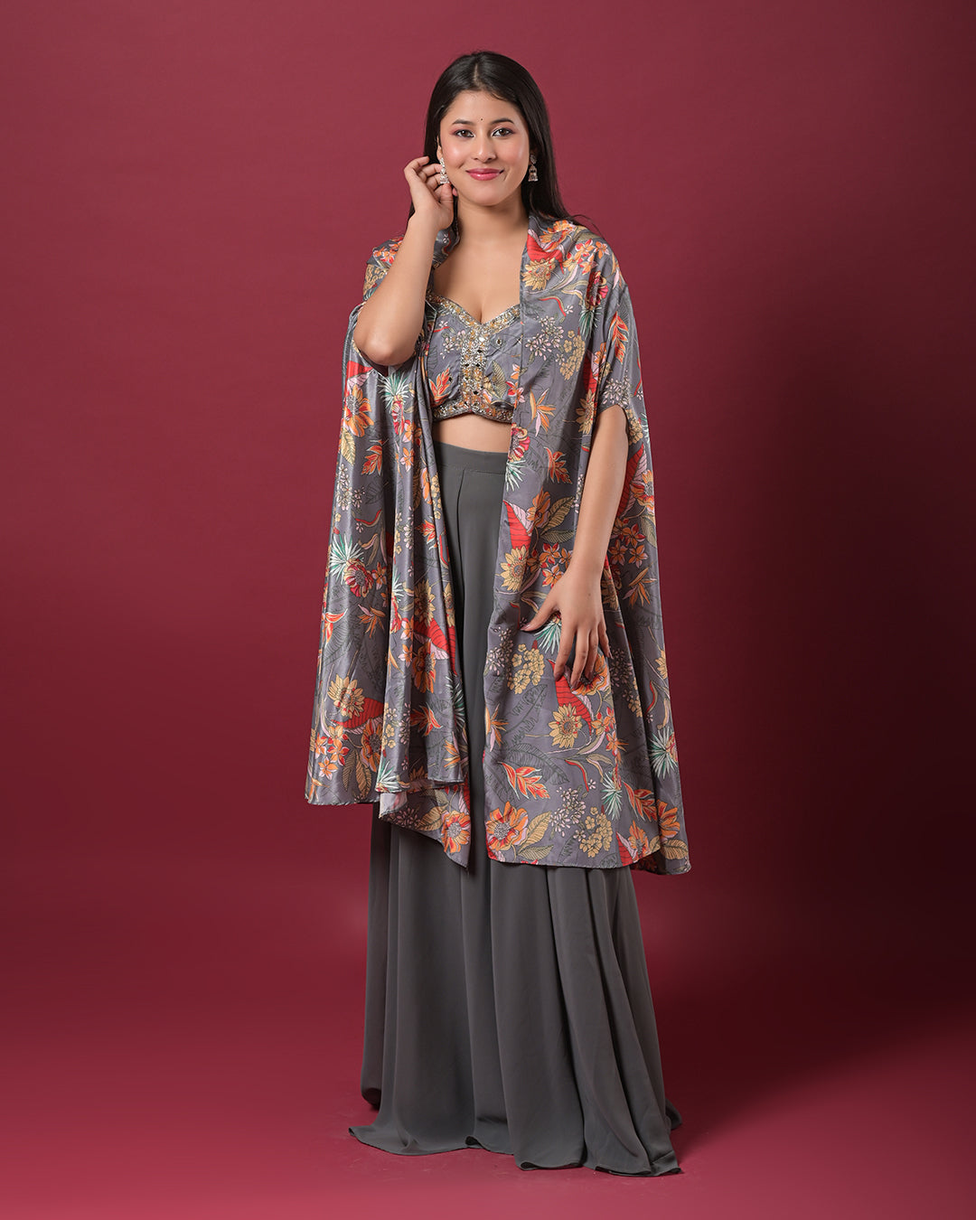 Slate Blossom Indo-Western Dress