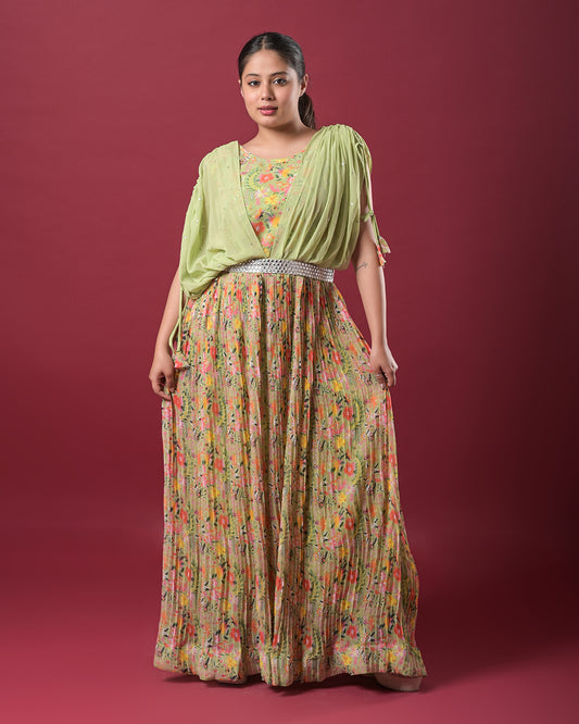 Meadow Bloom Pleated Gown
