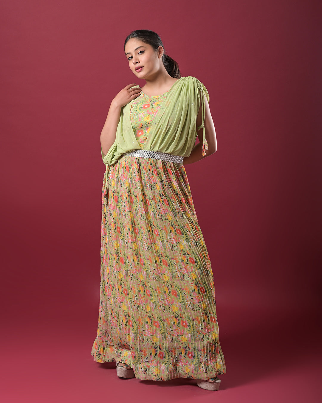 Meadow Bloom Pleated Gown
