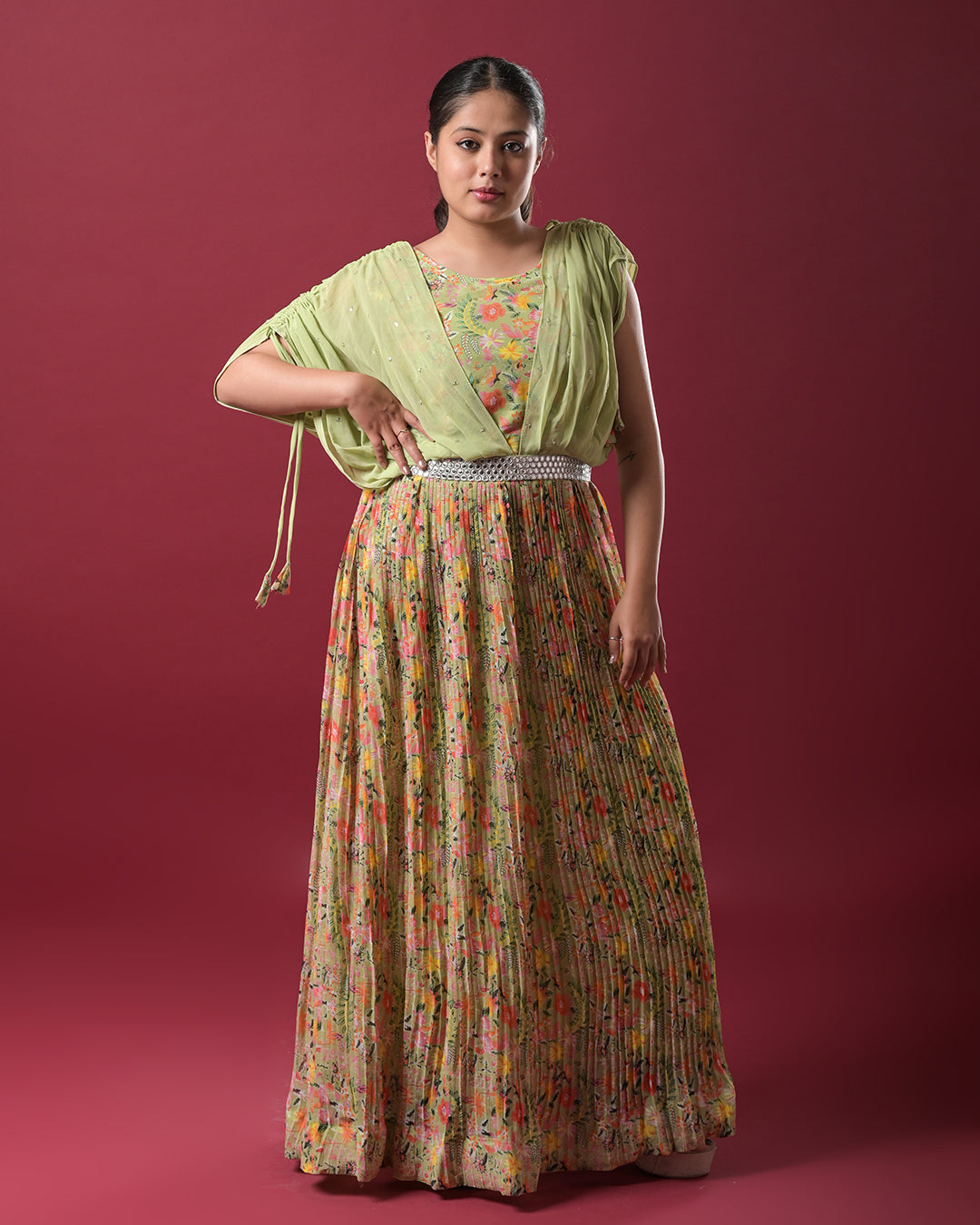 Meadow Bloom Pleated Gown