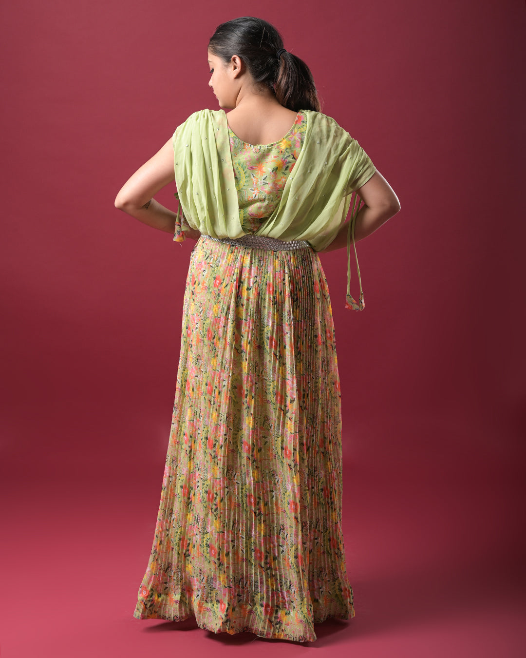 Meadow Bloom Pleated Gown