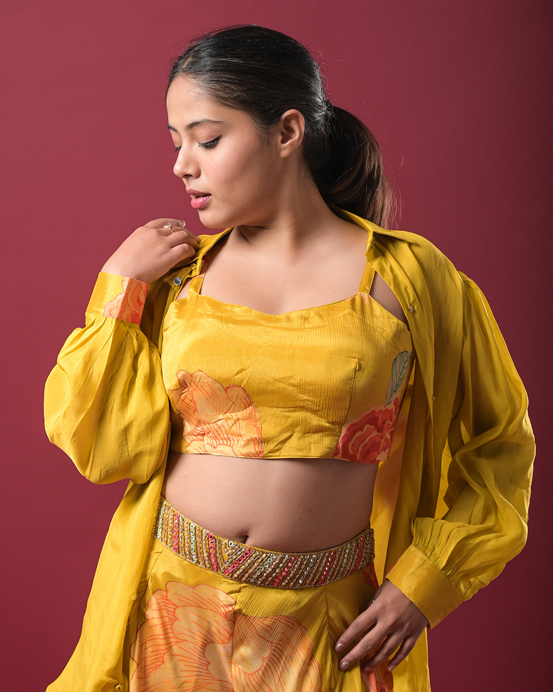 Golden Bloom Indo-Western Dress