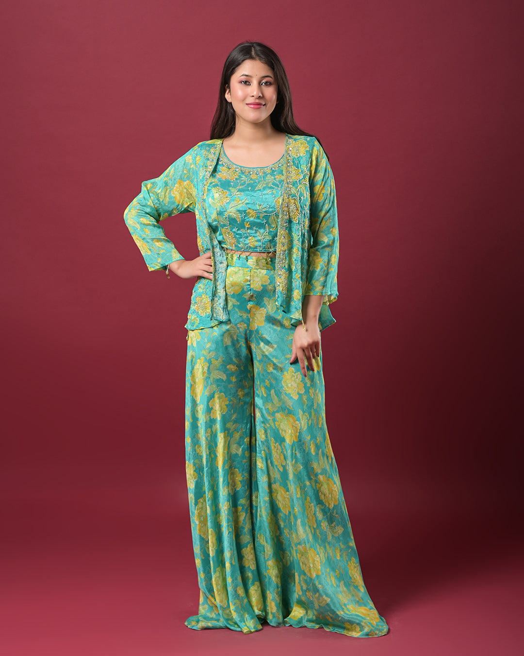 Aqua Bloom Indo-Western Dress