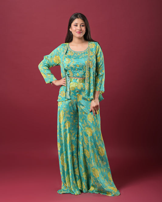 Aqua Bloom Indo-Western Dress