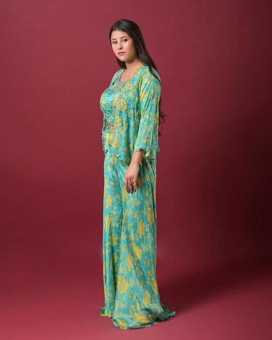 Aqua Bloom Indo-Western Dress