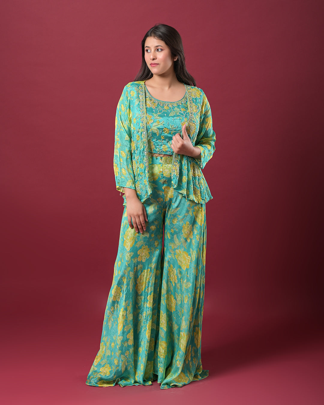 Aqua Bloom Indo-Western Dress