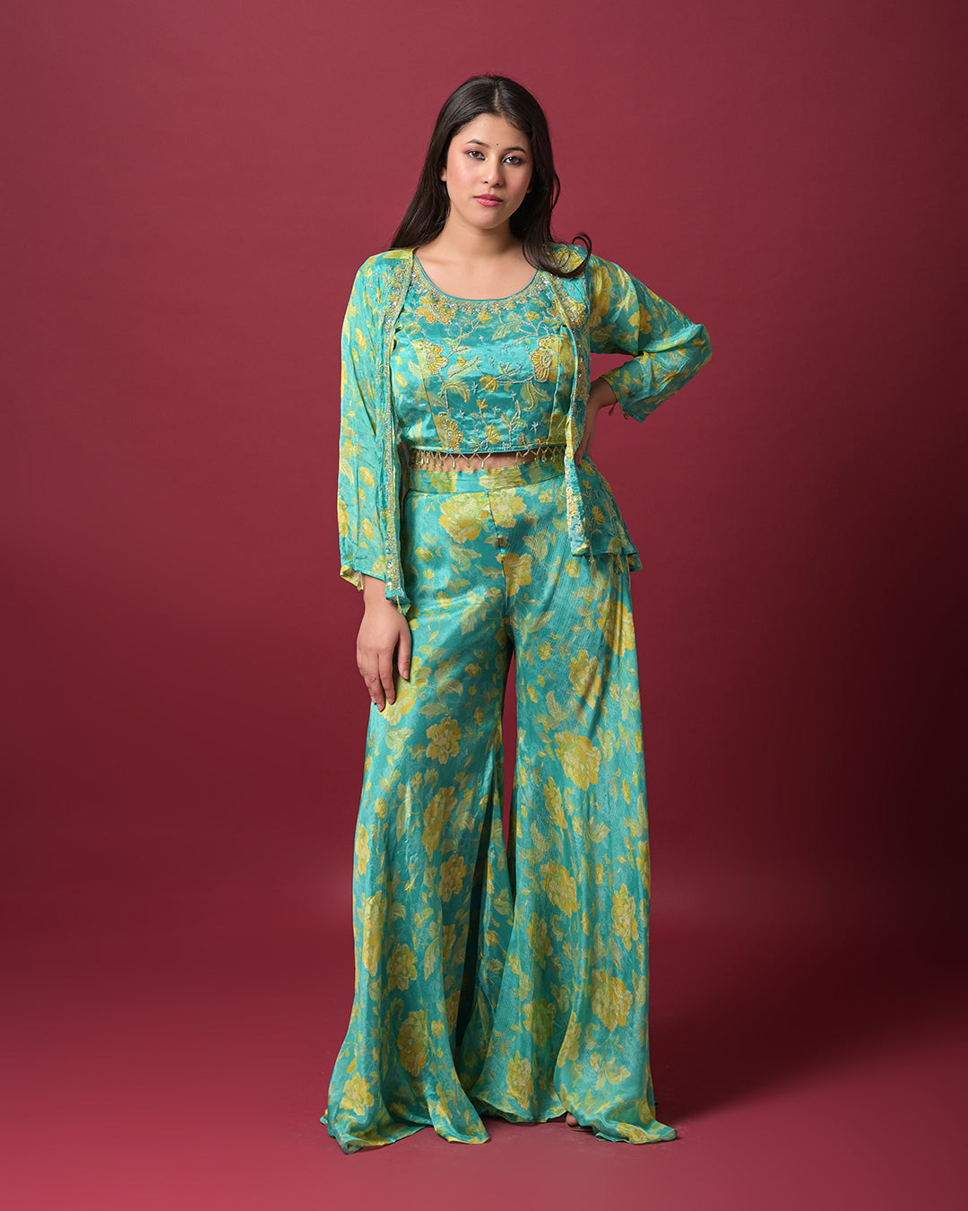 Aqua Bloom Indo-Western Dress
