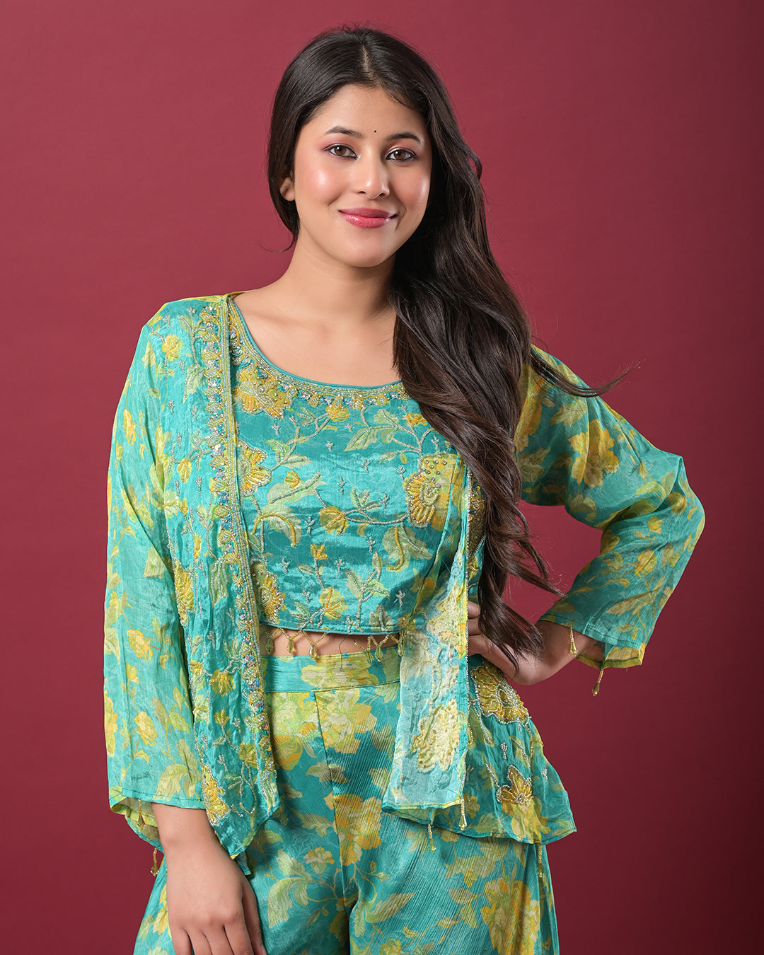 Aqua Bloom Indo-Western Dress