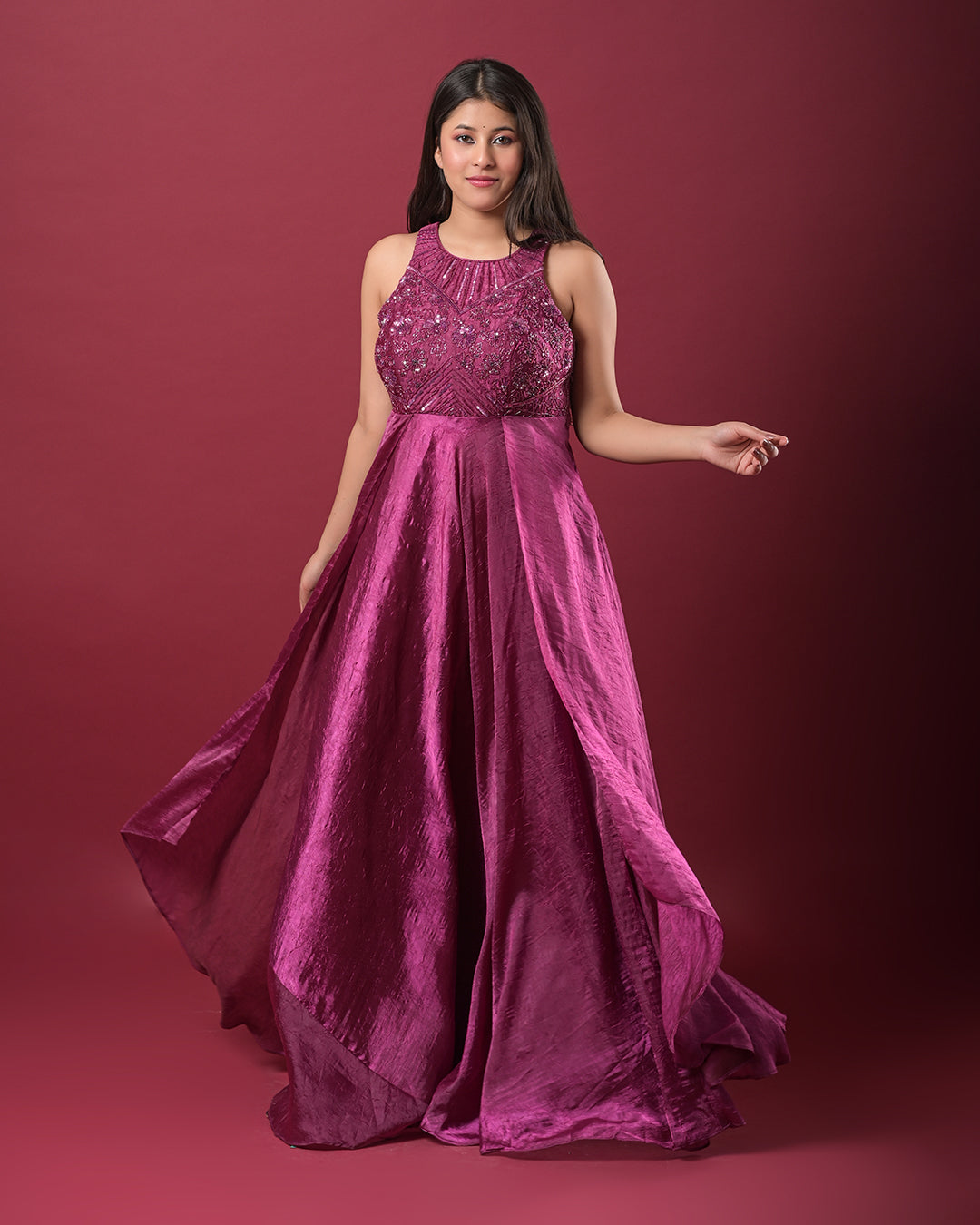 Plum Elegance Embellished Gown