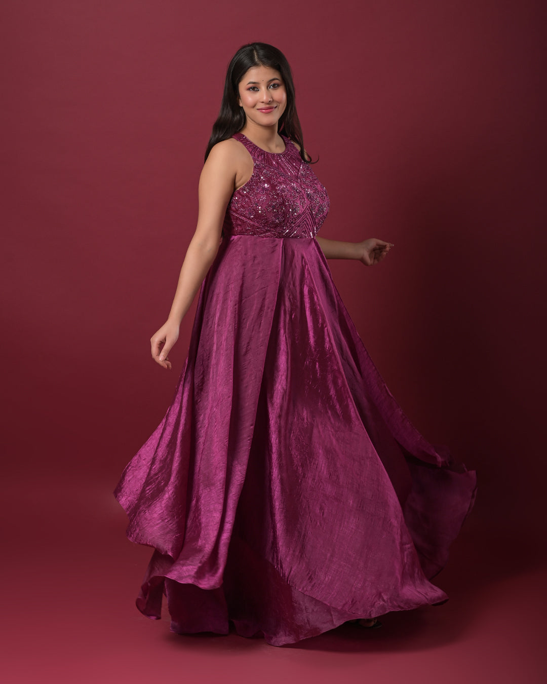 Plum Elegance Embellished Gown
