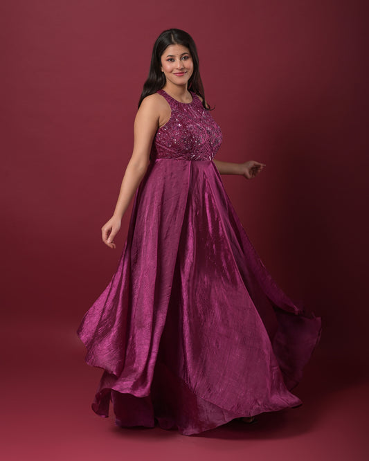 Plum Elegance Embellished Gown