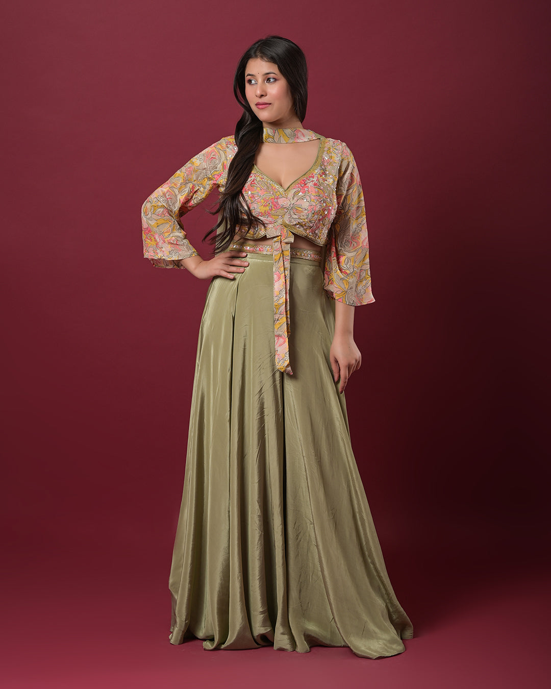 Olive Green Indo-Western Dress