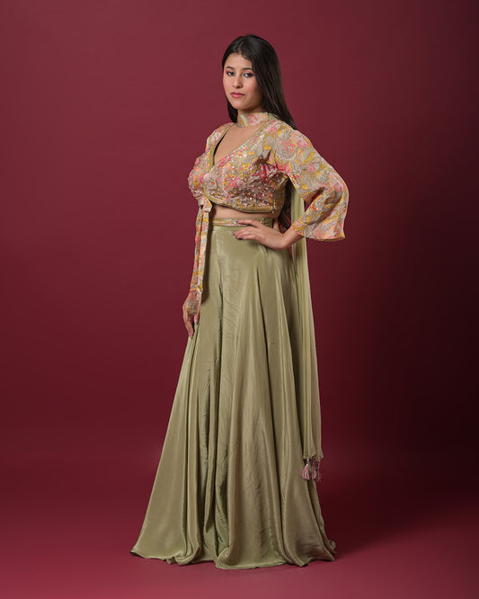 Olive Green Indo-Western Dress