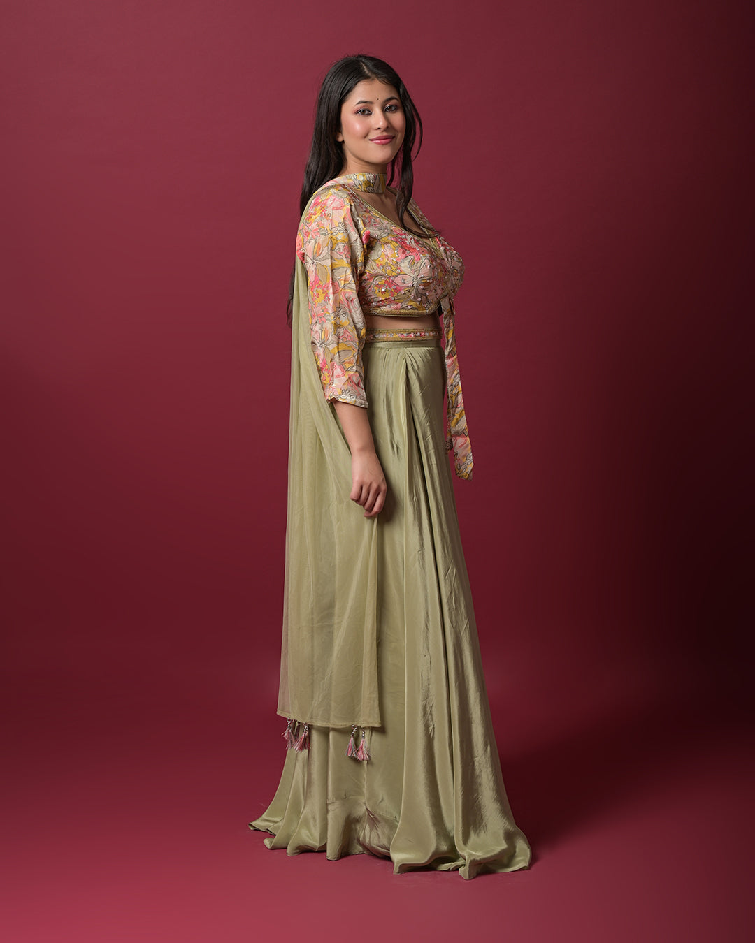 Olive Green Indo-Western Dress