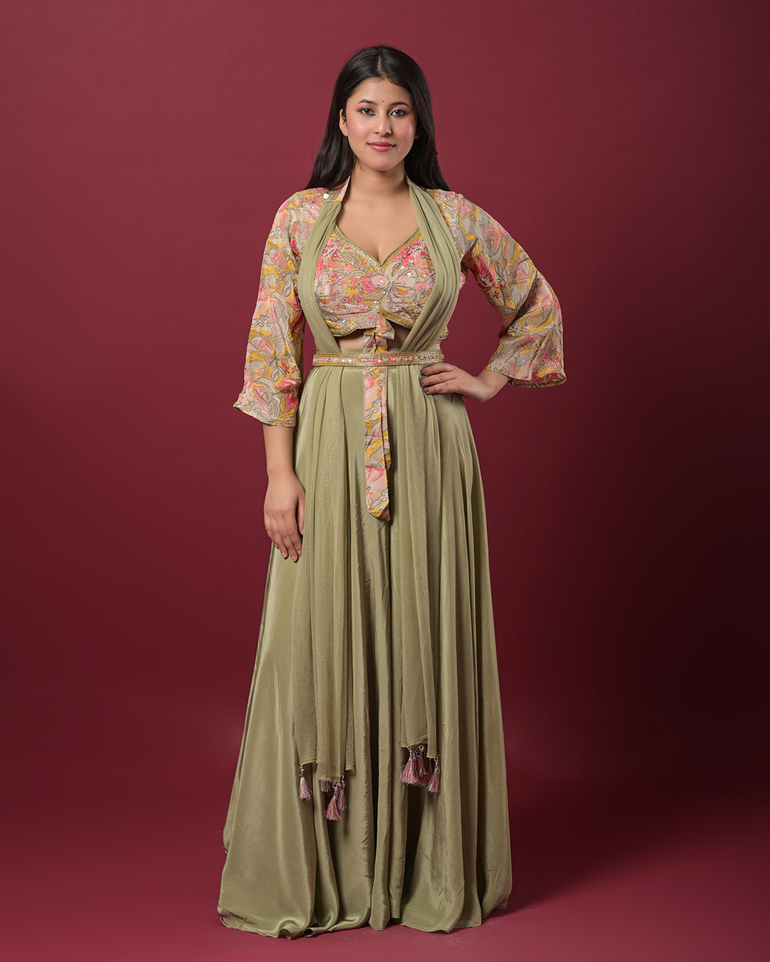 Olive Green Indo-Western Dress