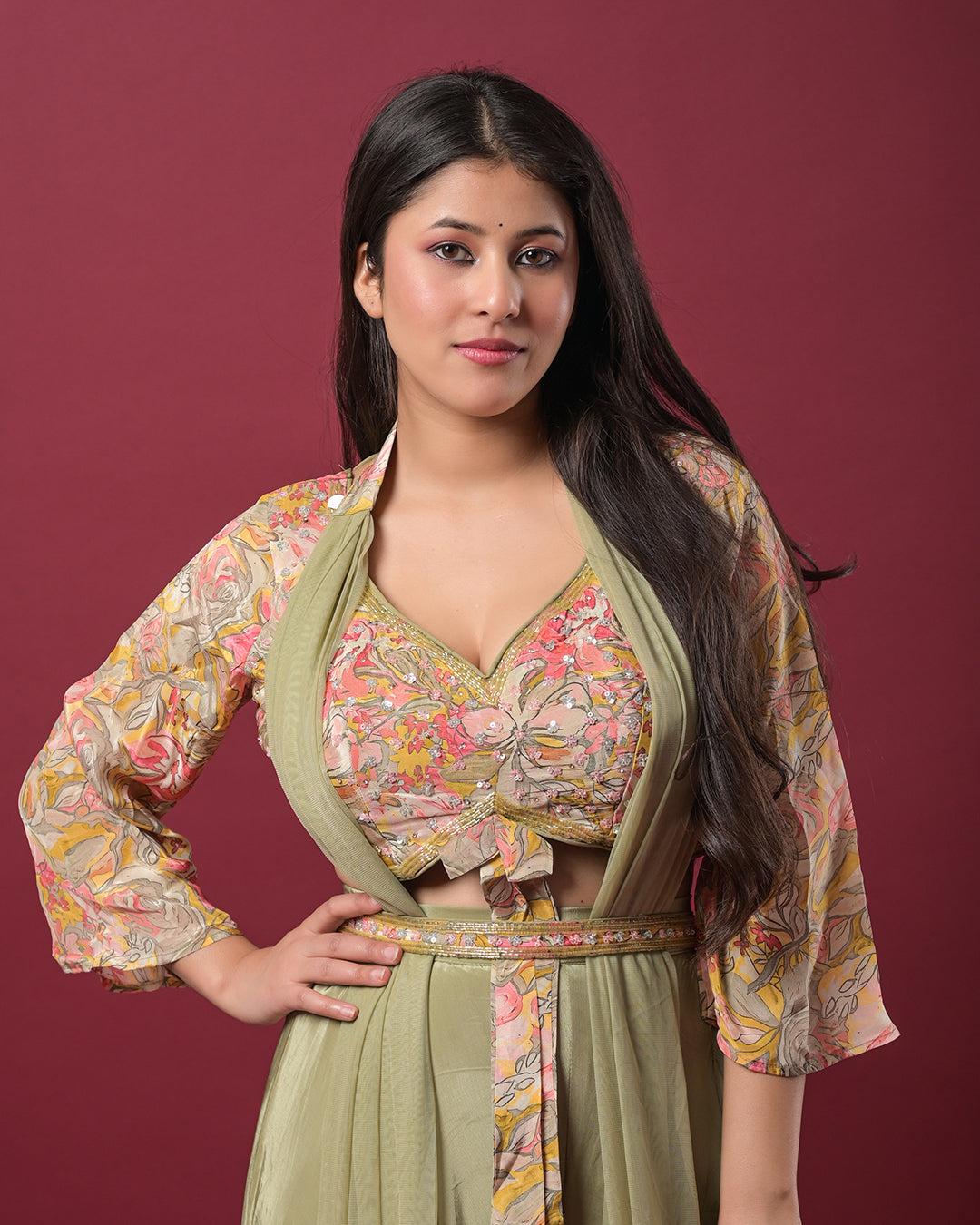 Olive Green Indo-Western Dress
