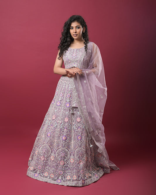 Lavender Embroidered Lehenga